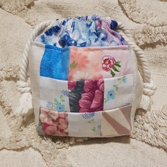 Patch & Roam Handbags - One-of-a-Kind Patchwork Drawstring Mini Bag | Soft Floral Pastels